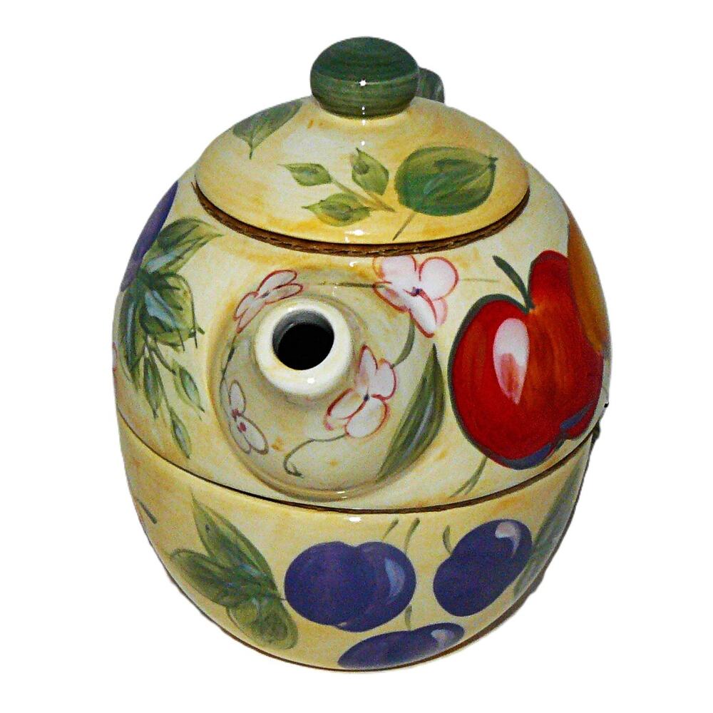 Vintage Fruit Hand-Painted Stackable Ceramic Tea For One Teapot & Cup Set - Picture 5 of 8